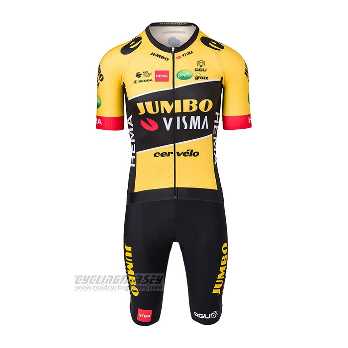 2022 Cycling Jersey Jumbo Visma Black Yellow Short Sleeve and Bib Short